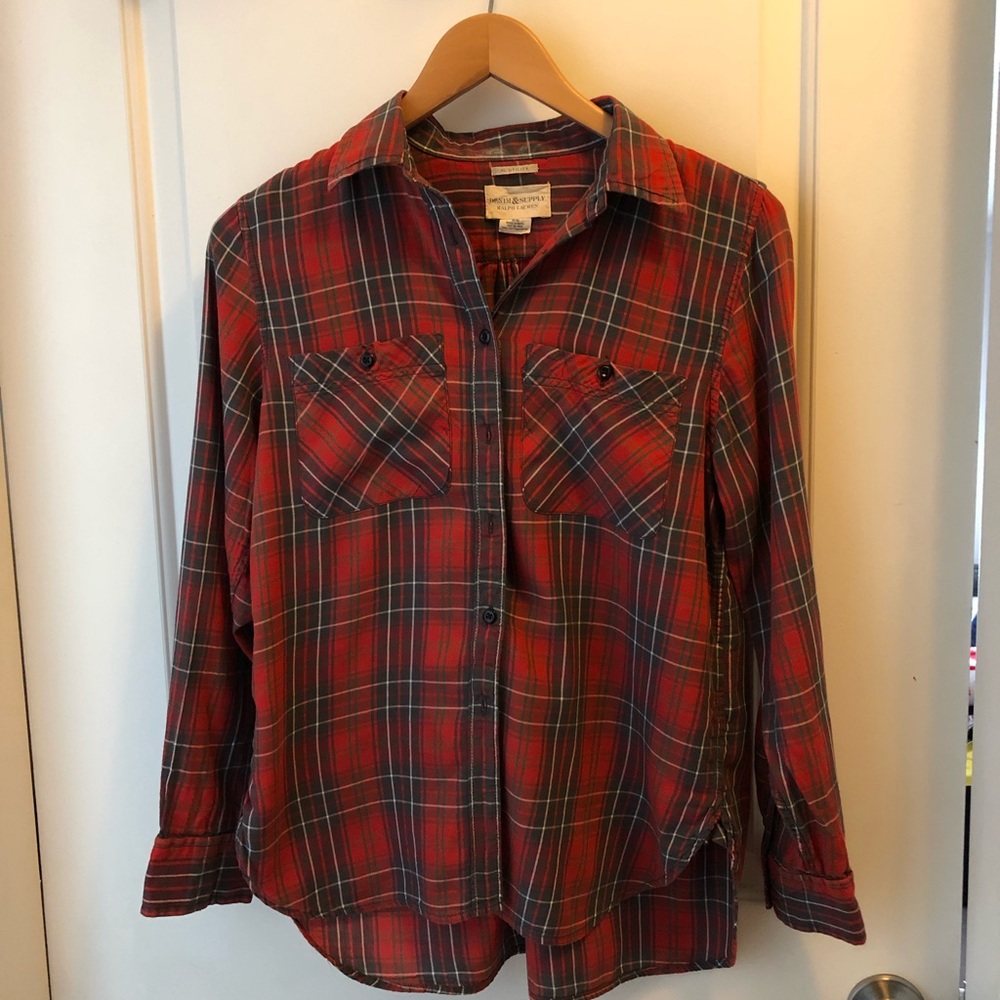 Ralph Lauren Women’s Red Plaid Long-sleeve Shirt Medium